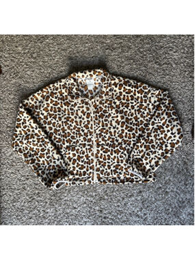 Women's In Good State Leopard Print Fleece Sweatshirt, Size L, Beige/Brown